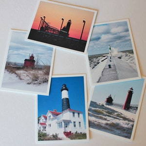 Michigan Lighthouses 1 assorted boxed blank Greeting Card Set, Lake Michigan, box of 10 w/envelopes, Photo cards, note cards