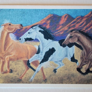 3 pack Running Horses fine art note card, blank greeting card, horse art, western equestrian art, cowboy art, wild horses, desert art, ranch