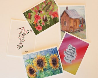 Spring Paintings Fine Art Greeting Card Set, assorted box of 10 blank note cards w/ envelopes, Greeting Cards, flowers, hummingbirds, gift