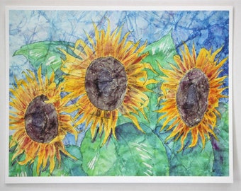 1 Colors of Summer Sunflower note card, blank greeting card, flower art,  fine art, garden lovers, garden art, yellow, green