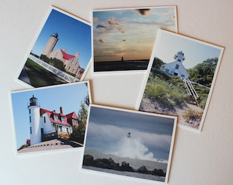 Michigan lighthouse note cards set 2, box of 10 assorted blank cards w/envelopes, Photo greeting cards, note cards, lighthousesr