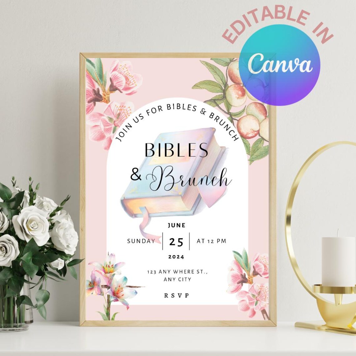 Christian Library Invitations Editable Bibles & Brunch Invitation | Christian Women's Gathering ...
