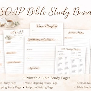 Christian Bible Study Printable Bundle | SOAP Bible Study | Verse Mapping | Scripture Writing | Bible Reading Tracker | Sermon Notes