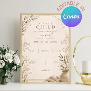 Editable Baby Shower & Gender Reveal Invitation Template | Neutral Christian Baby Shower Invite | Canva Template