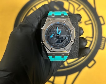 Custom G-Shock Mod Watch Tiffany Blue | Luxury AP Style Casioak Watch | Stainless Steel Octagon Bezel | Men’s Streetwear Watch Gift