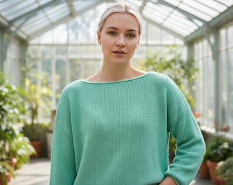 Boat Neck Knit Blouse Pattern PDF, Raglan Sweater Knitting Pattern, Lightweight Women Top