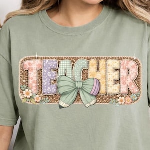 Teacher Shirt PNG, Floral Teacher Shirt, Coquette Bow Teacher Tee, Cute Teacher Gift, Vintage Teacher Shirt, Digital Download