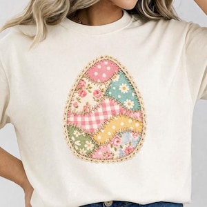 Oeuf de Pâques en patchwork PNG, Design floral de Pâques vintage, oeuf de Pâques Pastel PNG, Design de chemise de Pâques Cottagecore PNG, téléchargement immédiat