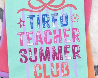 Leraar zomer png, vakantie leraar png, vermoeide leraar zomerclub png, laatste schooldag png, retro leraar shirtontwerp, sublimatie png
