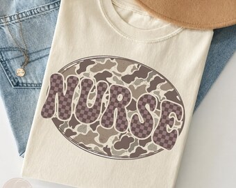 Nurse PNG, Coquette Nurse PNG, Camo Nurse Bow PNG, Retro Nurse Shirt Design, Medical Worker Sublimation Png, Digital Download