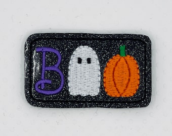 BOO Halloween - Felties UNCUT Embroidered Vinyl/Felt UNCUT Embellishments Appliques, Black Glitter SCF104.2