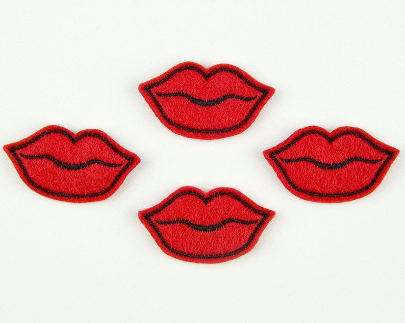 LIPS Embroidered Felt Embellishments / Appliques Red & | Etsy