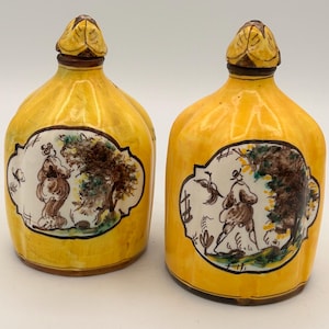 Antique Italian Majolica pilgrim flasks