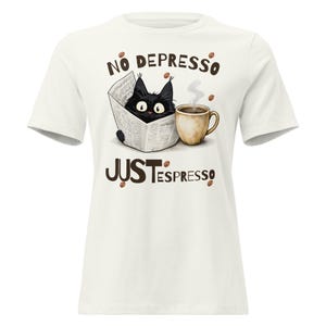 Funny Coffee Cat Shirt No Depresso Just Espresso, Cat Lover Gift, Cute Black Cat Tee, Coffee Lover Shirt, Funny Cat T-Shirt Women
