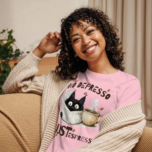 Funny Coffee Cat Shirt No Depresso Just Espresso, Cat Lover Gift, Cute Black Cat Tee, Coffee Lover Shirt, Funny Cat T-Shirt Women