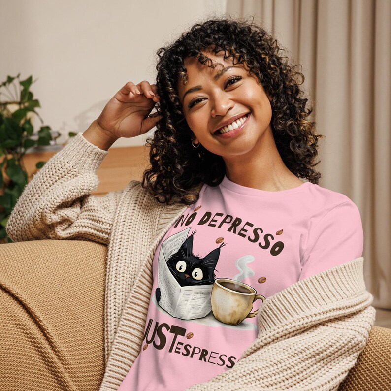 Funny Coffee Cat Shirt No Depresso Just Espresso, Cat Lover Gift, Cute Black Cat Tee, Coffee Lover Shirt, Funny Cat T-Shirt Women