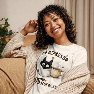 Funny Coffee Cat Shirt No Depresso Just Espresso, Cat Lover Gift, Cute Black Cat Tee, Coffee Lover Shirt, Funny Cat T-Shirt Women