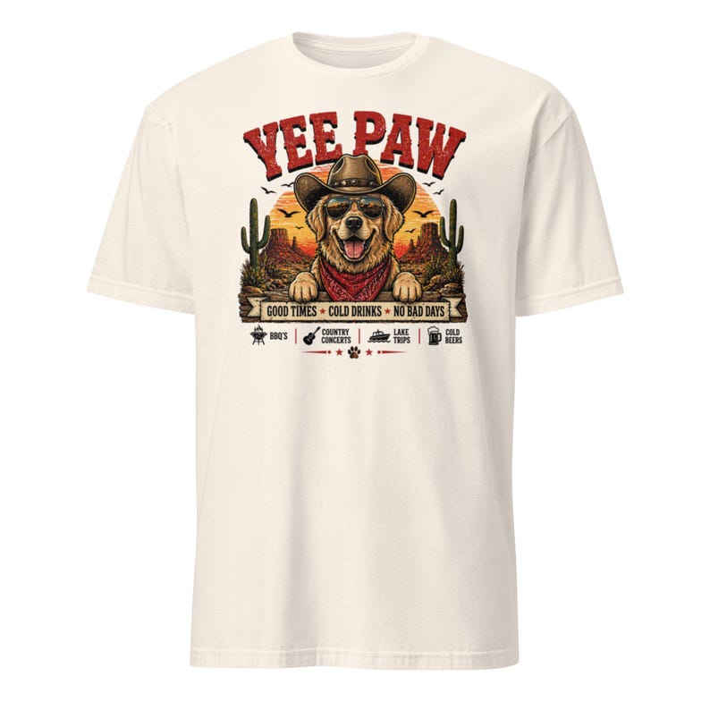 Yee Paw Dog Shirt, Funny Country Concert Tee, Western Cowboy Dog T-Shirt, BBQ Party Shirt, Summer Festival Outfit, Gift for Dog Lovers