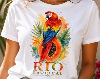 Aquarell Papagei Tropisches Shirt, Rio inspiriert Urlaub T-Shirt, Sommer Reise Outfit