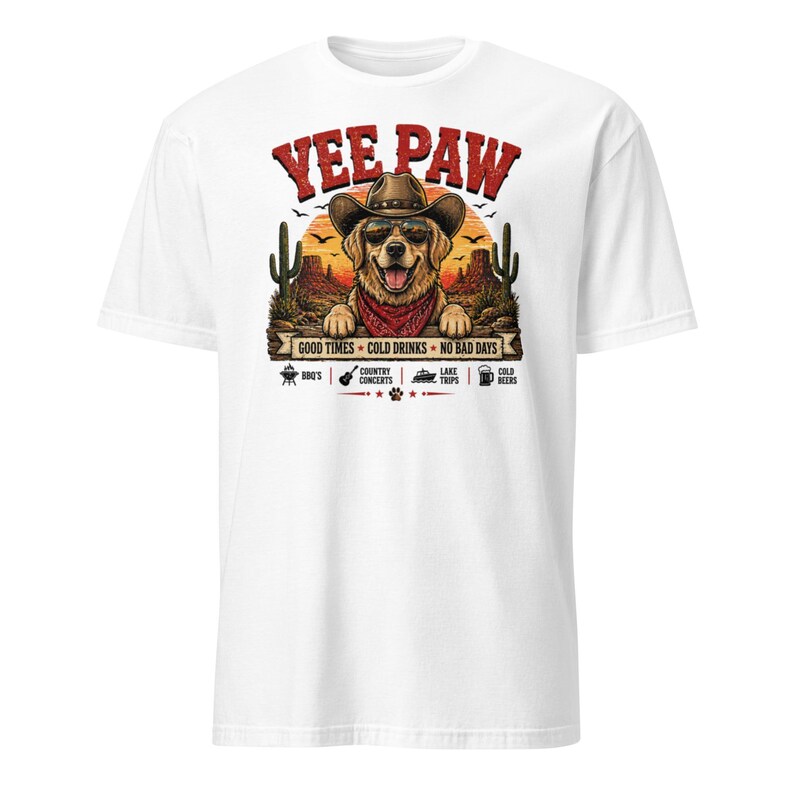 Yee Paw Dog Shirt, Funny Country Concert Tee, Western Cowboy Dog T-Shirt, BBQ Party Shirt, Summer Festival Outfit, Gift for Dog Lovers