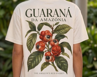 ガラナバックプリントTシャツ、レディースオーガニックブラジルボタニカルグラフィックTシャツ