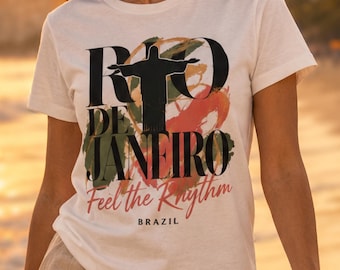 リオデジャネイロ グラフィックTシャツ、ブラジル キリスト像 トロピカルシャツ
