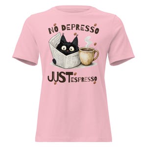 Funny Coffee Cat Shirt No Depresso Just Espresso, Cat Lover Gift, Cute Black Cat Tee, Coffee Lover Shirt, Funny Cat T-Shirt Women