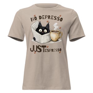 Funny Coffee Cat Shirt No Depresso Just Espresso, Cat Lover Gift, Cute Black Cat Tee, Coffee Lover Shirt, Funny Cat T-Shirt Women