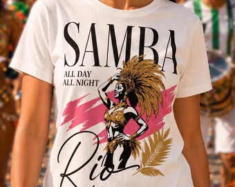 サンバカーニバルグラフィックTシャツ、リオデジャネイロトロピカルバケーションシャツ