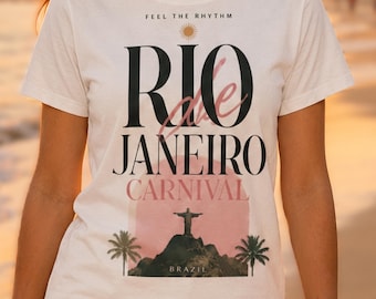 リオデジャネイロのカーニバルグラフィックTシャツ、トロピカルなブラジルバケーションシャツ
