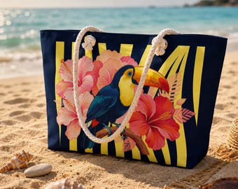 Tropische Tukan Einkaufstasche, Strandtasche für Frauen, Resort-Urlaub-Tasche, Sommer-Reisetasche, Küstenmarkt-Tasche, Insel-Kurzgeschenkgeschenk