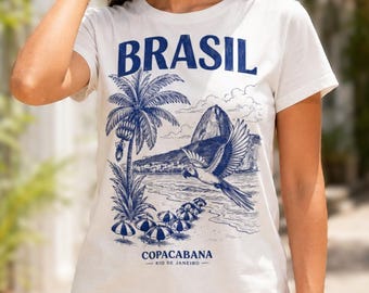 ブラジル コパカバーナ グラフィック T シャツ、リオデジャネイロ ヴィンテージ オーガニック コットン T シャツ