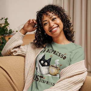 Funny Coffee Cat Shirt No Depresso Just Espresso, Cat Lover Gift, Cute Black Cat Tee, Coffee Lover Shirt, Funny Cat T-Shirt Women