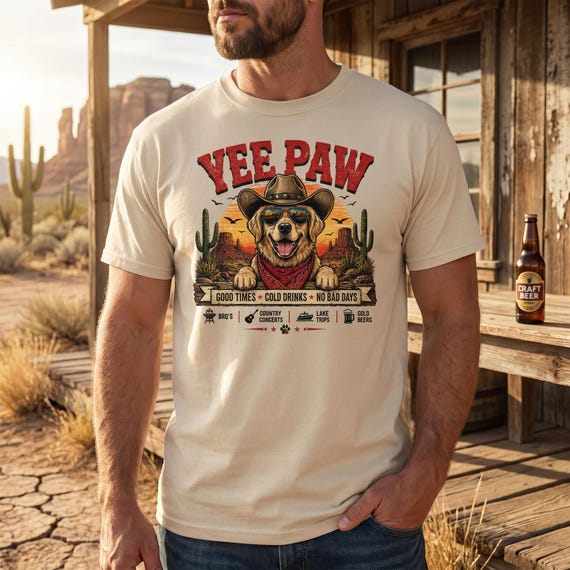 Yee Paw Dog Shirt, Funny Country Concert Tee, Western Cowboy Dog T-Shirt, BBQ Party Shirt, Summer Festival Outfit, Gift for Dog Lovers