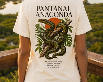 パンタナールアナコンダTシャツ、野生動物のバックプリント、植物自然Tシャツ