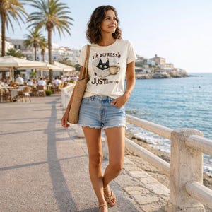Funny Coffee Cat Shirt, No Depresso Just Espresso, Black Cat Lover Tee image 6