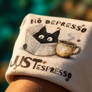 Funny Coffee Cat Shirt, No Depresso Just Espresso, Black Cat Lover Tee image 2