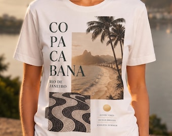 コパカバーナ リオデジャネイロ グラフィックTシャツ、海岸沿いのビーチリゾートシャツ