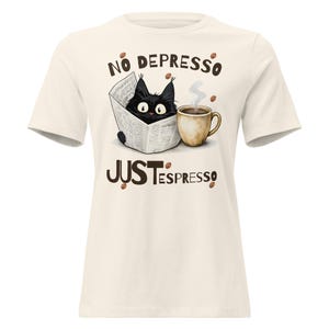 Funny Coffee Cat Shirt No Depresso Just Espresso, Cat Lover Gift, Cute Black Cat Tee, Coffee Lover Shirt, Funny Cat T-Shirt Women