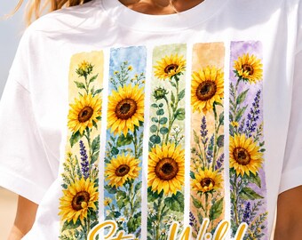 Sunflower Wildflower Shirt, Watercolor Botanical Floral Tee, Cottagecore Summer Top