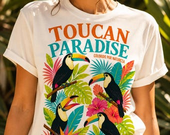 Tukan Paradies Shirt, Tropisches Urlaub T-Shirt, Brasilien Sommer Outfit, Buntes Resort Tragen, Rio Urlaub Shirt, Botanisches Grafik T-Shirt