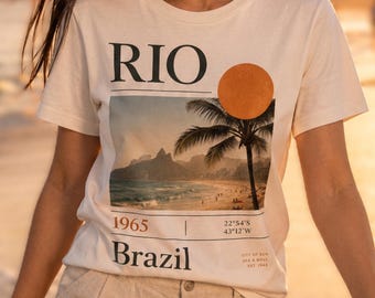 リオデジャネイロ グラフィックTシャツ、ブラジル ビーチバケーションTシャツ、トロピカルリゾートアパレル