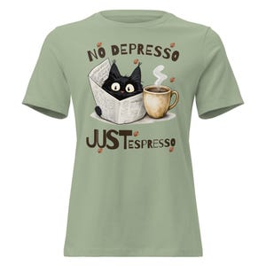 Funny Coffee Cat Shirt No Depresso Just Espresso, Cat Lover Gift, Cute Black Cat Tee, Coffee Lover Shirt, Funny Cat T-Shirt Women