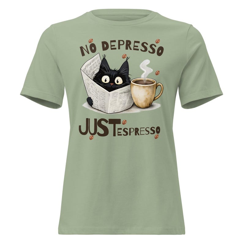 Funny Coffee Cat Shirt No Depresso Just Espresso, Cat Lover Gift, Cute Black Cat Tee, Coffee Lover Shirt, Funny Cat T-Shirt Women