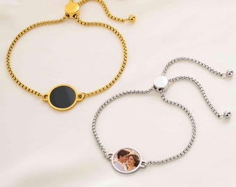 Personalized Heat-Activated Hidden Photo Bracelet with Engraved Text, Birthday Gift for Women Men