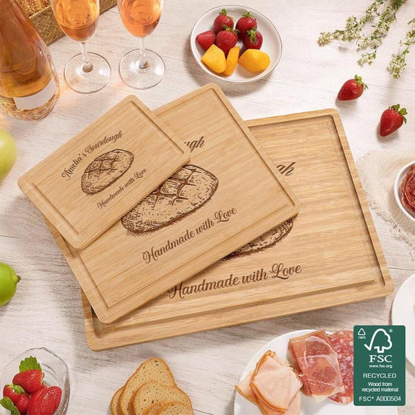 Personalized Name Sourdough Cutting Board, Custom Engraved Bamboo Charcuterie Board, Kitchen Accessory, Housewarming Gift for Bakers Hostess