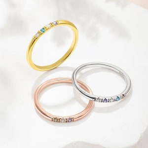 Custom Family Birthstone Ring, 1-13 Stones Sterling Silver 925 Stackable Rings, Mother‘s Day Gift for Mom Grandma