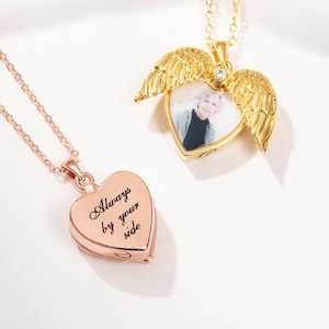 Collar con urna funeraria personalizada con foto y alas de ángel, plata de ley 925, joyería conmemorativa para cenizas, recuerdo para la pérdida de una mascota o un bebé.