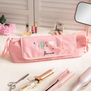 Custom Hair Tools Storage Bag with Birth Flower Name, Heat Resistant Travel Case for Straightener Curling Iron, Gift for Her