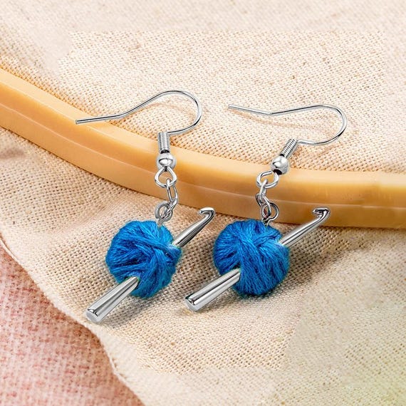 Tiny Yarn Balls & Crochet Hook Earrings, Cute Knitting Jewelry, Christmas Gift for Crochet Enthusiasts